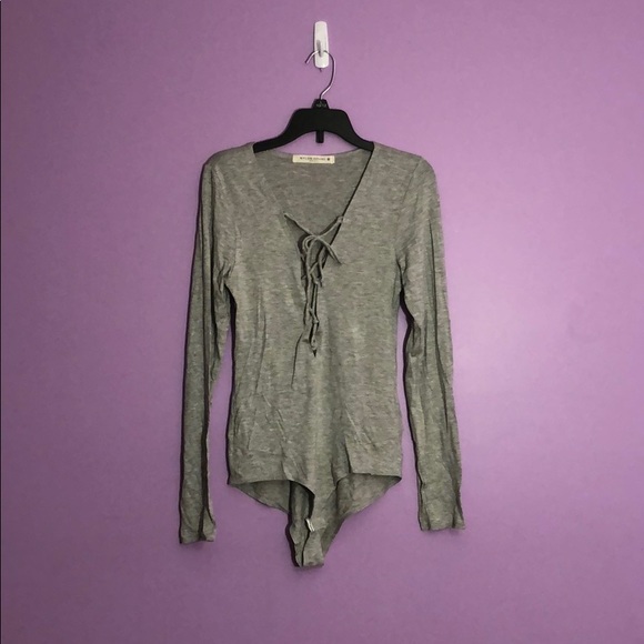 NWOT Gray Plunging Crisscross Neckline Bodysuit - Picture 1 of 5